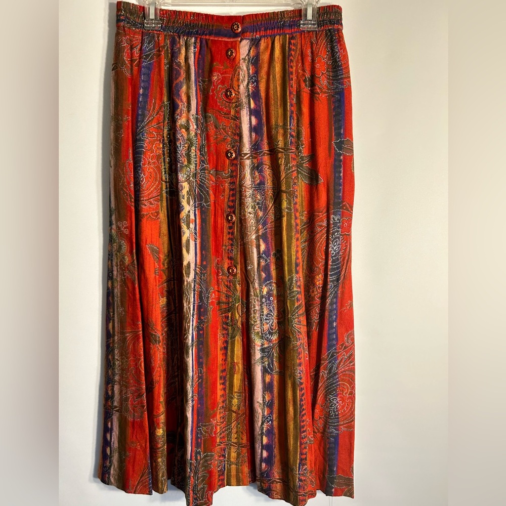 BONNIE BOYNTON VINTAGE PAISLEY ABSTRACT PRINT 100% RAYON WARM COLORS SKIRT MED